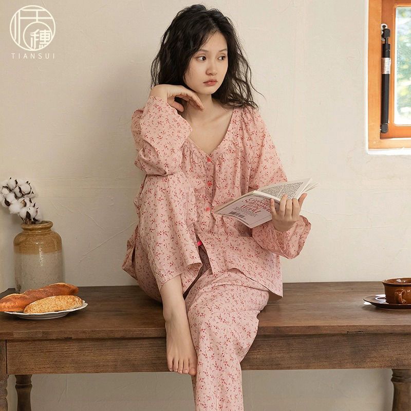 睡衣女春秋款2023年新款小碎花長袖網紅ins風夏天外穿家居服套裝