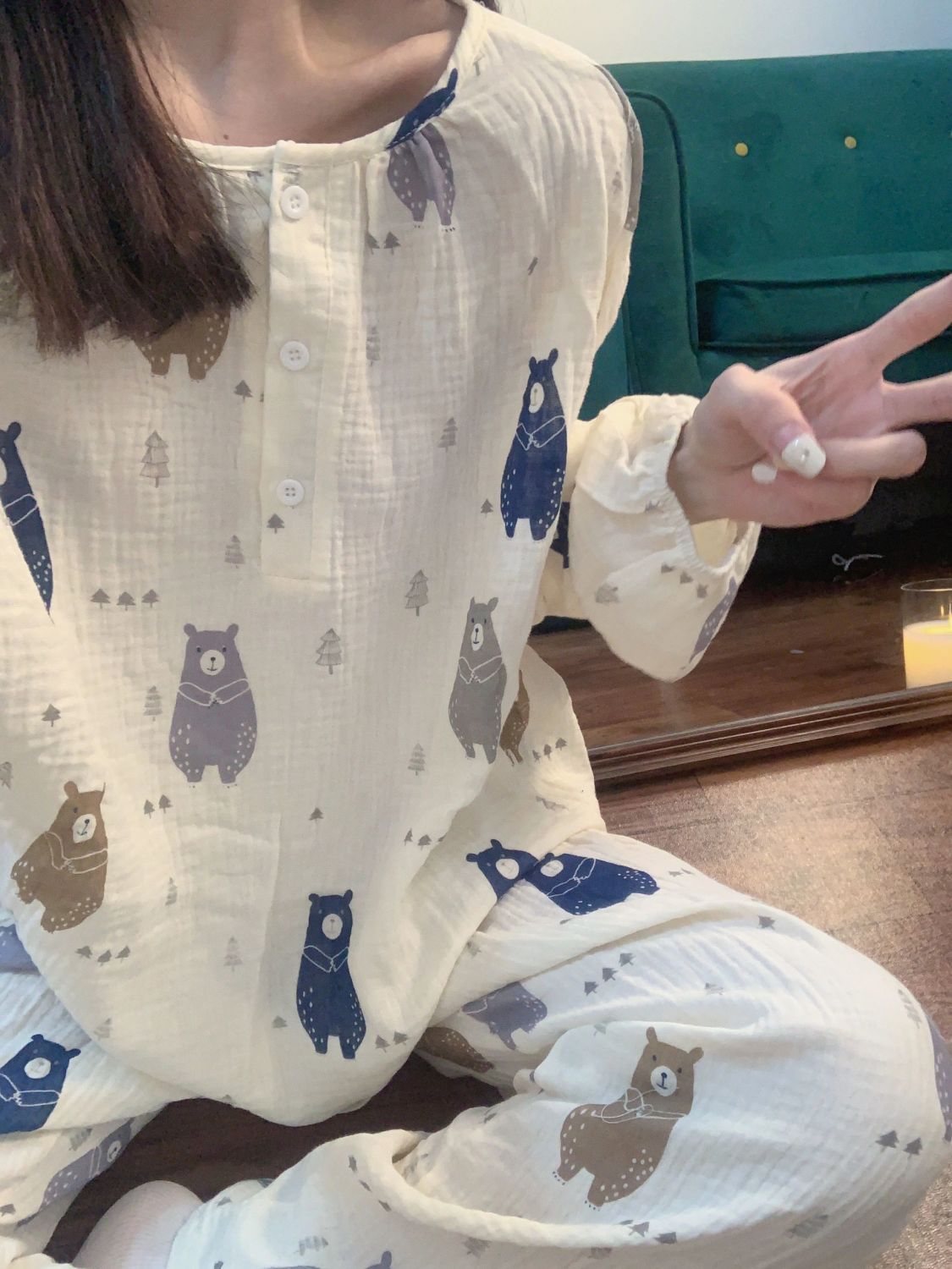 ins風甜美可愛熊寶睡衣女春秋新款卡通長袖長褲高顏值居家服套裝