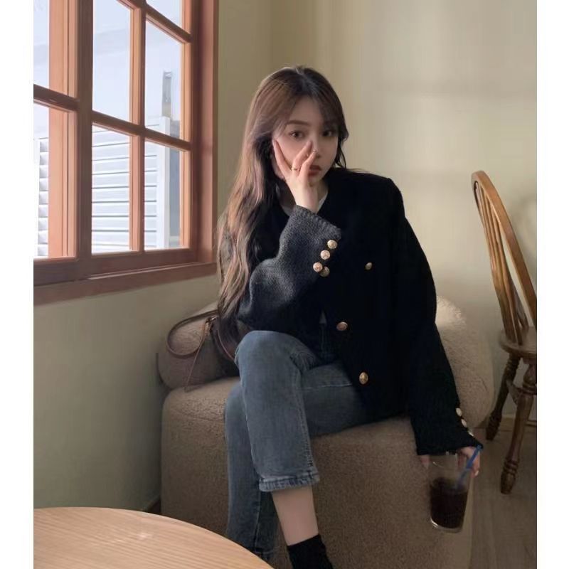 小個子溫柔氣質新款長袖小香風外套女裝秋季黑色寬鬆百搭開衫上衣