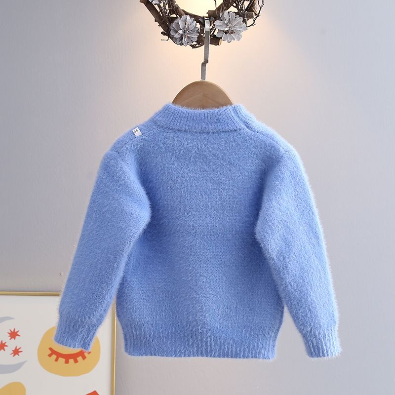 宝宝毛衣男童卡通针织衫冬装水貂绒套头韩版针织洋气加厚儿童毛衣