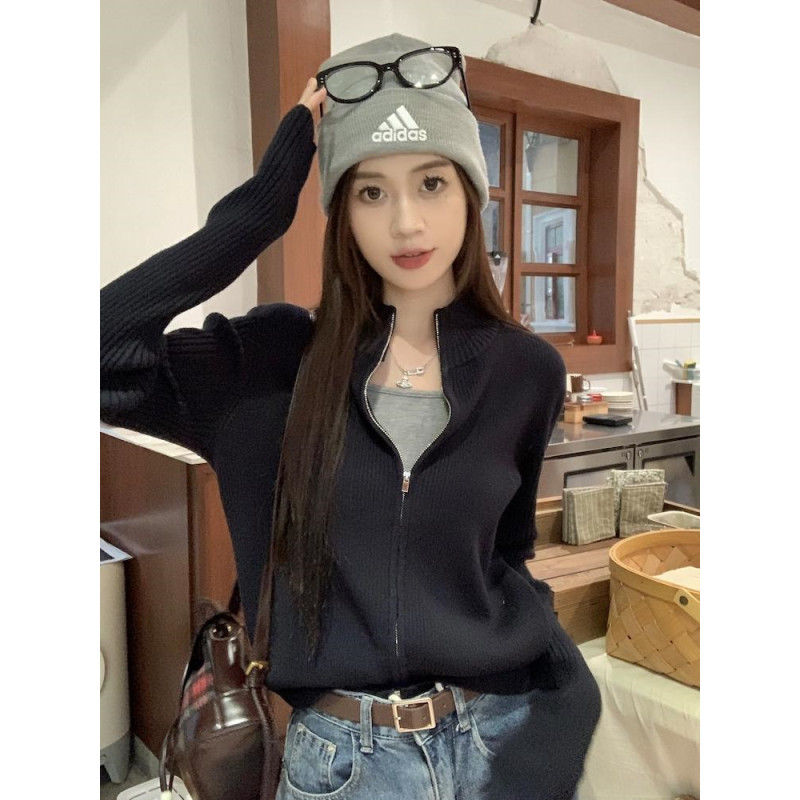 kumikumi拉鏈針織開衫毛衣外套女2023秋季設計感顯瘦百搭長袖上衣