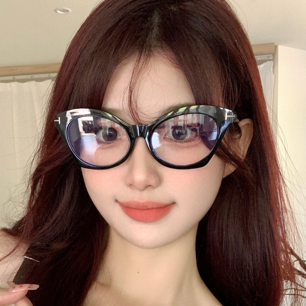 mona同款藍光眼鏡防輻射女復古貓眼平光鏡框大粗黑框顯瘦素顏神器
