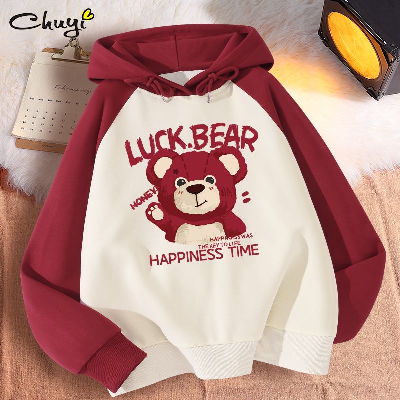 320g heavyweight girl's sweatshirt Strawberry Bear  autumn and winter new style medium and large children's junior high school students' clothes