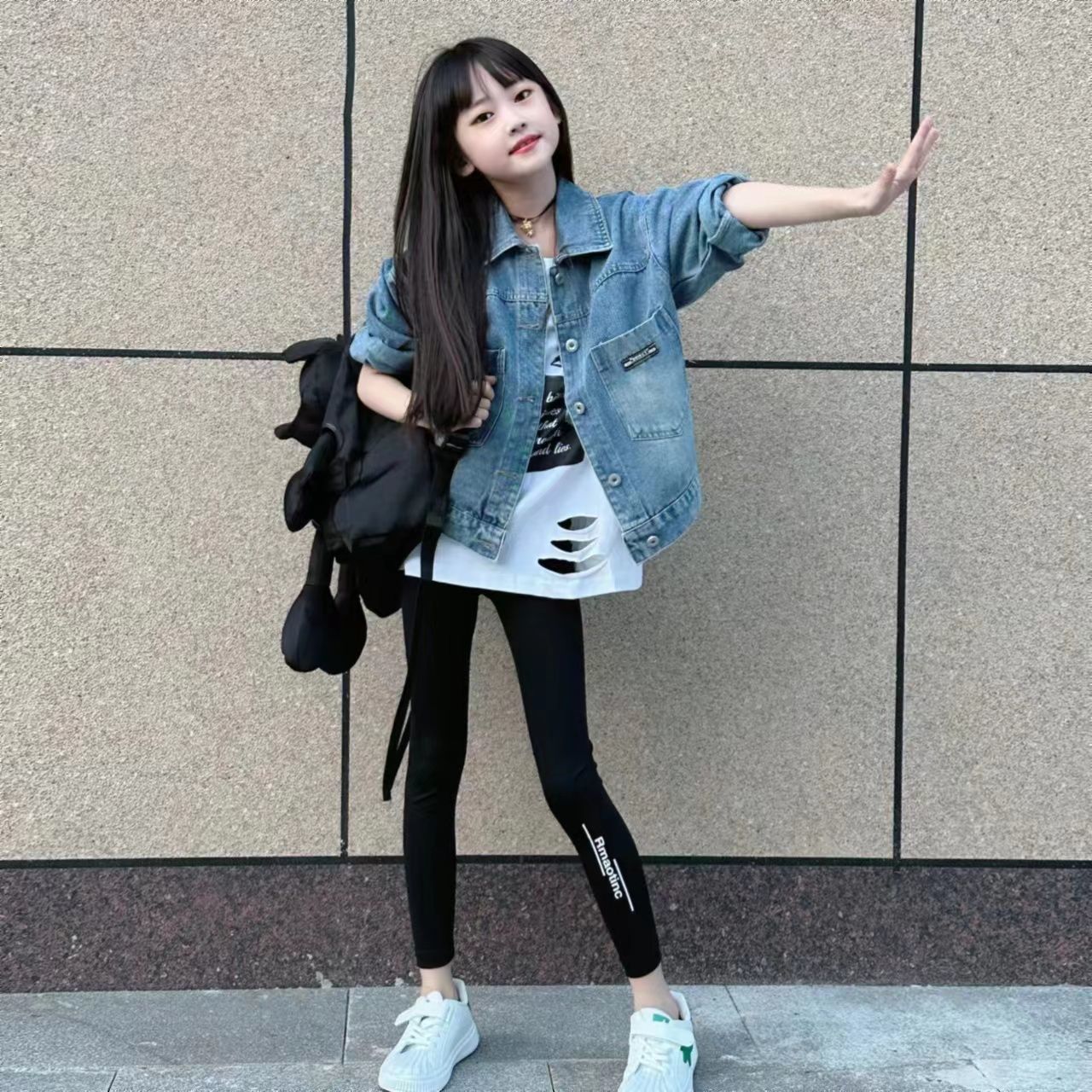 Girls Autumn Clothing Children's Denim Jacket 2023 New Autumn Little Girls Fashion Casual Denim Jacket Three-piece Set
