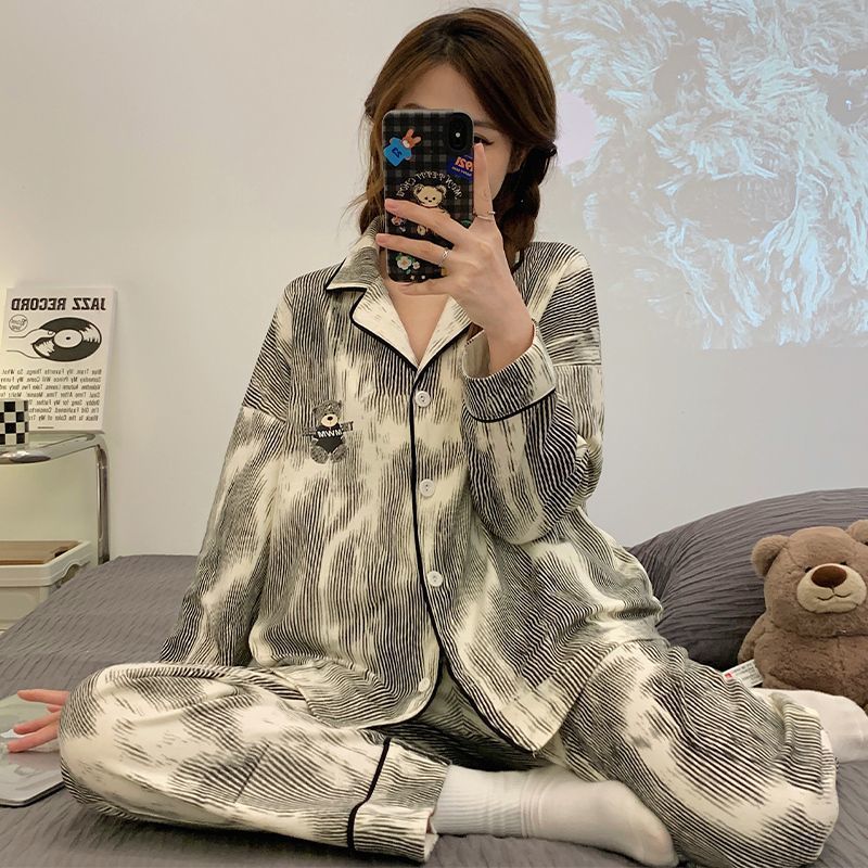 網紅風睡衣女士款套裝2023年長袖高級感可外穿家居服春秋冬季新款