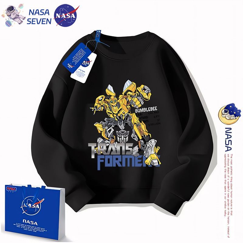 NASA聯名變形金剛長袖春秋季純棉衛衣男兒童帥氣卡通大黃蜂父子裝