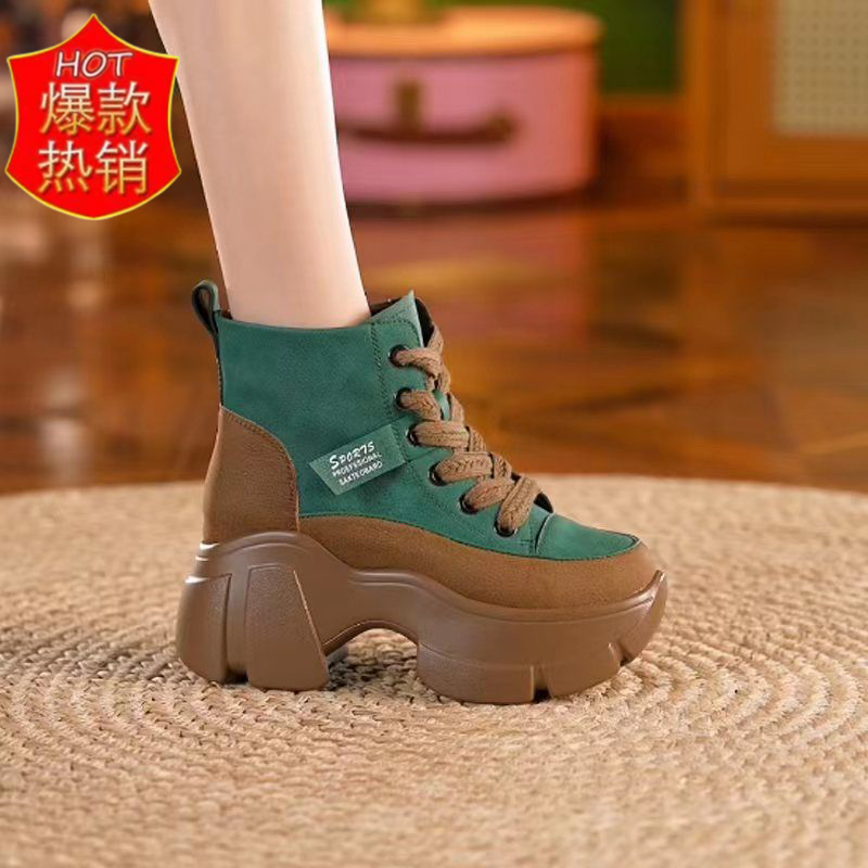 秋季網紅同款復古風ins小個子內增高女鞋2023新款百搭老爹休閒鞋