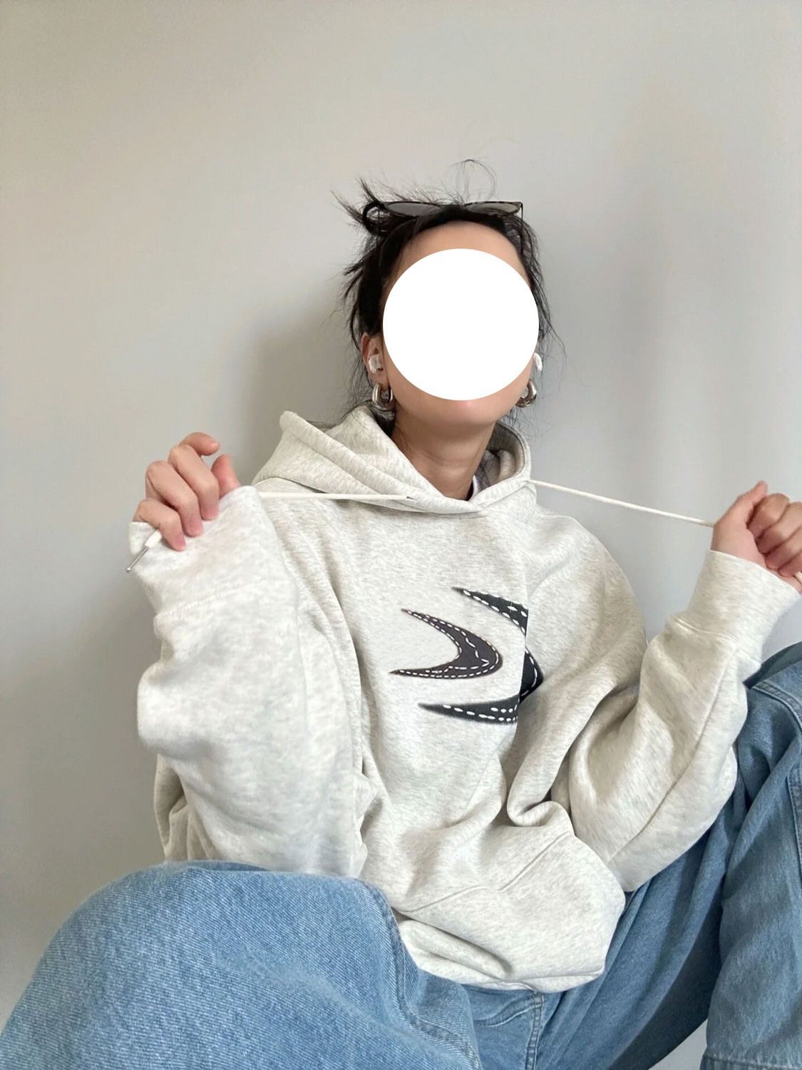2023年美式復古國潮LOGO印花寬鬆套頭情侶連帽衛衣女設計嘻哈風