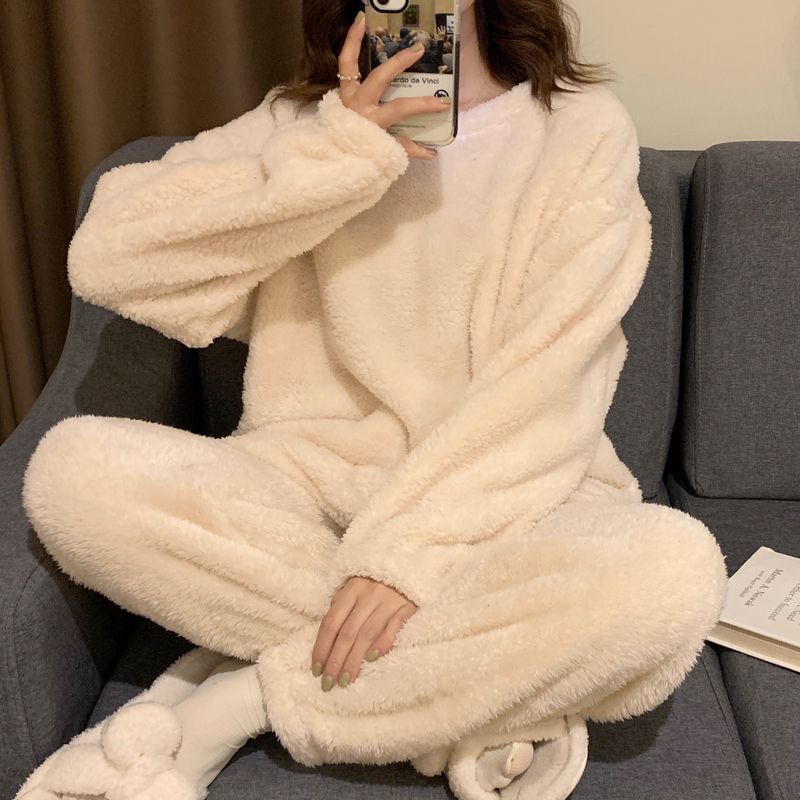 睡衣女珊瑚絨秋冬季加厚加絨女士爆款保暖法蘭絨春秋款家居服套裝