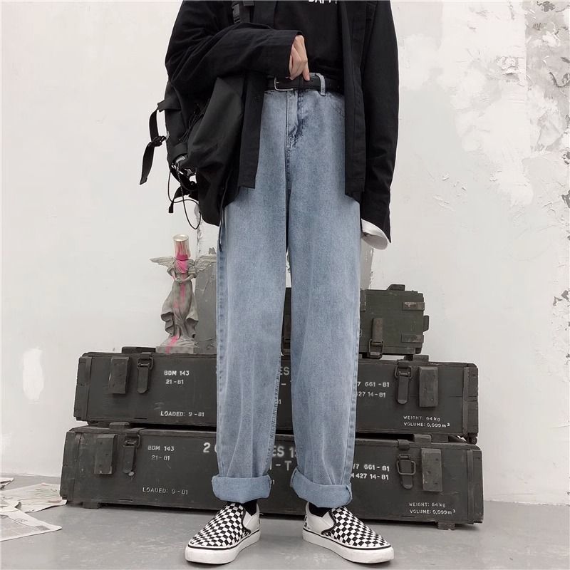 褲子2023新款韓版ins原宿風復古牛仔褲女寬鬆高腰直筒闊腿褲子潮