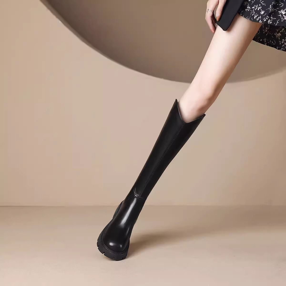 Genuine Leather Rider Boots 2023 Spring and Autumn New V-mouth Boots Thick High Heels and Velvet Rider Boots Long Boots for Women