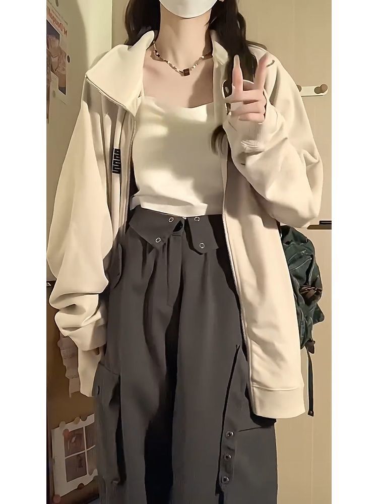 拿捏住啦!!!【印花字母】復古開衫立領衛衣女INS韓版寬鬆情侶外套