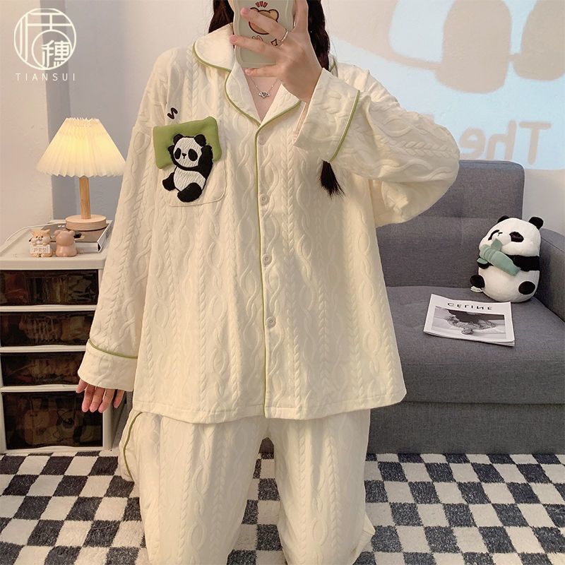 睡衣女款春秋季長袖提花棉可愛卡通學生小個子家居服韓版兩件套爆