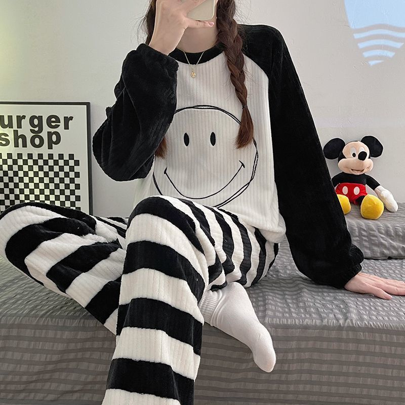 珊瑚絨睡衣女冬季長袖2023年新款法蘭絨加厚保暖秋天家居服套裝爆