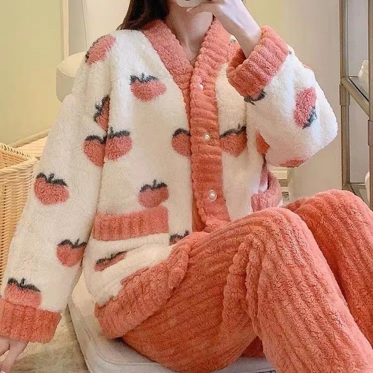 睡衣女冬天長袖寬鬆珊瑚絨卡通可愛保暖法蘭絨加厚加絨套裝家居服