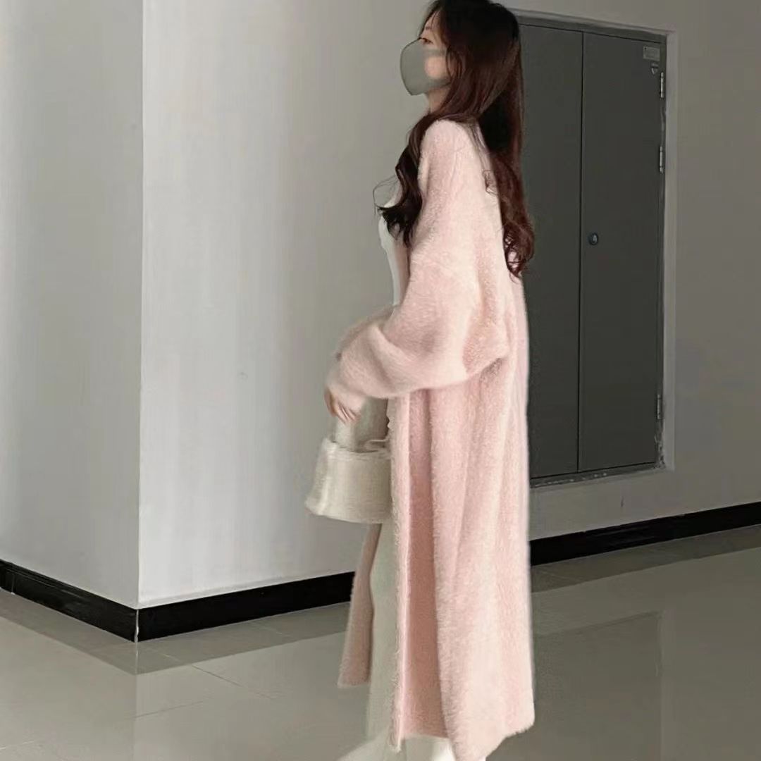 韓版純欲風長款開衫外套針織女秋冬溫柔風寬鬆爆款仿水貂絨的毛衣