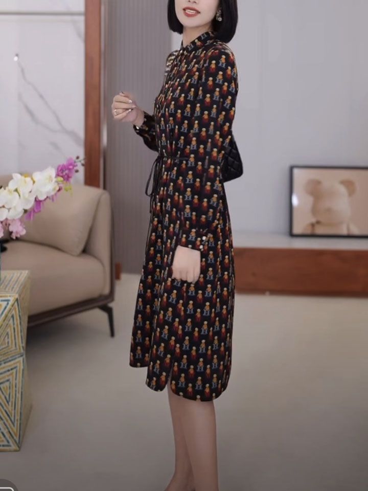 洋氣高級感時尚撞色遮肚子連衣裙新款氣質修身收腰顯瘦長裙女裝