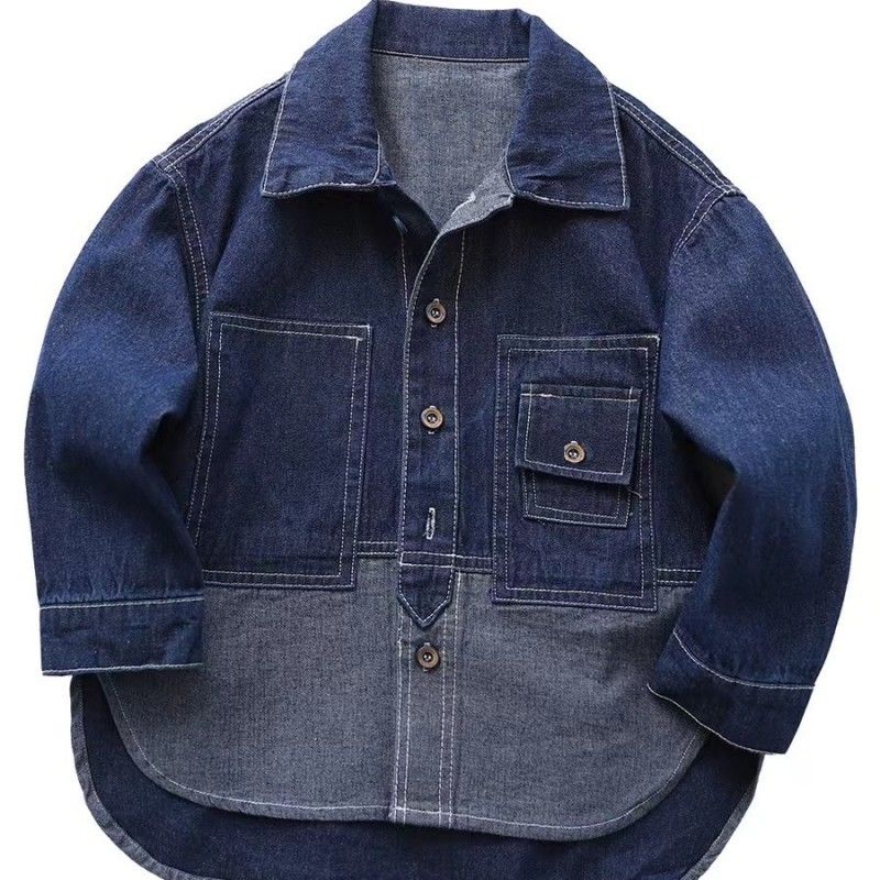 Children's Denim Shirt 2023 Spring and Autumn Boys and Girls Tops Long-Sleeved Shirts Fashionable Medium and Large Children's Casual Jackets