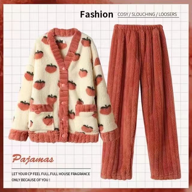 珊瑚絨睡衣女秋冬長袖加絨加厚韓版寬鬆保暖法蘭絨家居服套裝冬季