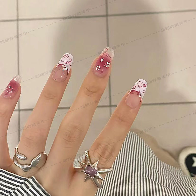 Hallo Kitty少女心可愛腮紅美甲超甜凱蒂貓法式手工穿戴式美甲