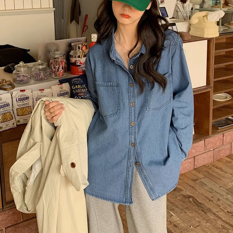 小個子初秋裝襯衣女裝2023新款牛仔襯衫百搭小眾外套上衣休閒開衫