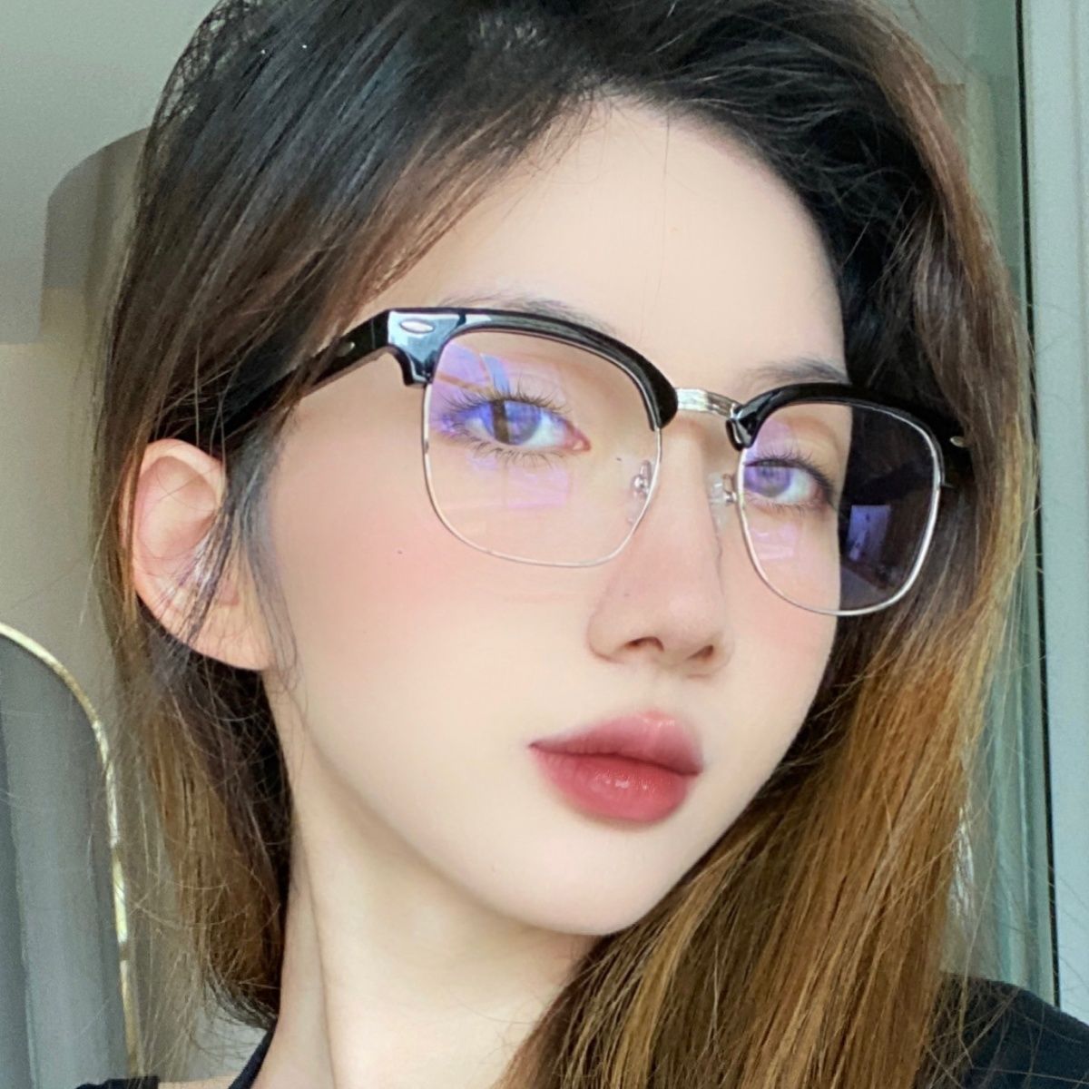 超輕近視半框眼鏡男款韓版配度數鏡片素顏黑框女網上配防藍光鏡架