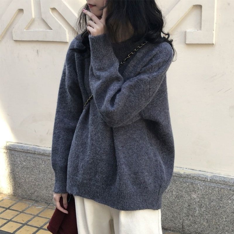 日系學院毛衣女新款秋冬港風圓領復古寬鬆慵懶ins百搭針織衫顯瘦