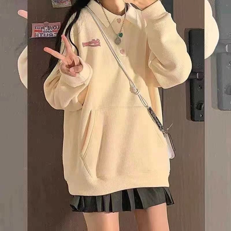 九月開學季華夫格春秋新款網紅炸街日系甜酷鹽系少女感學院風衛衣