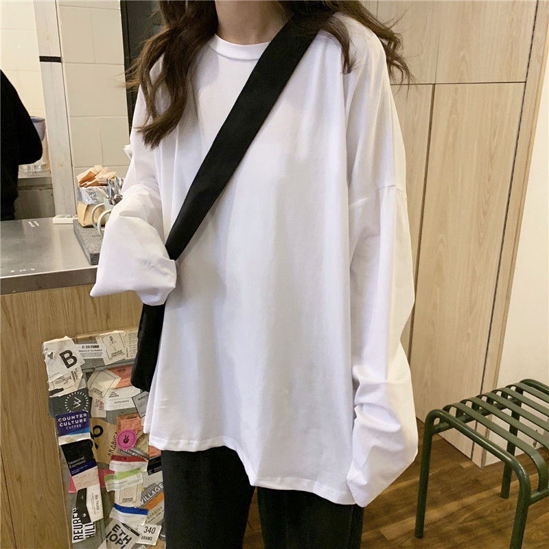 長袖T恤女學生寬鬆純棉百搭打底衫秋裝內搭ins上衣秋季純色衛衣潮