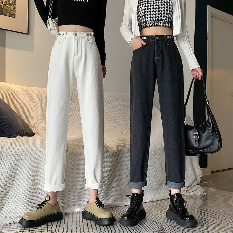 YSYOURS高腰哈倫牛仔褲女春秋直筒寬鬆顯瘦大碼胖mm梨形身材褲子