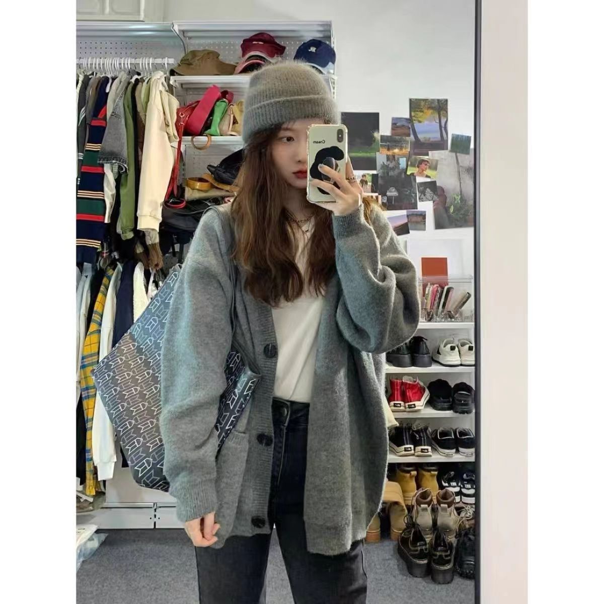 復古慵懶風毛衣外套女2023秋冬新款韓版寬鬆百搭休閒針織開衫上衣