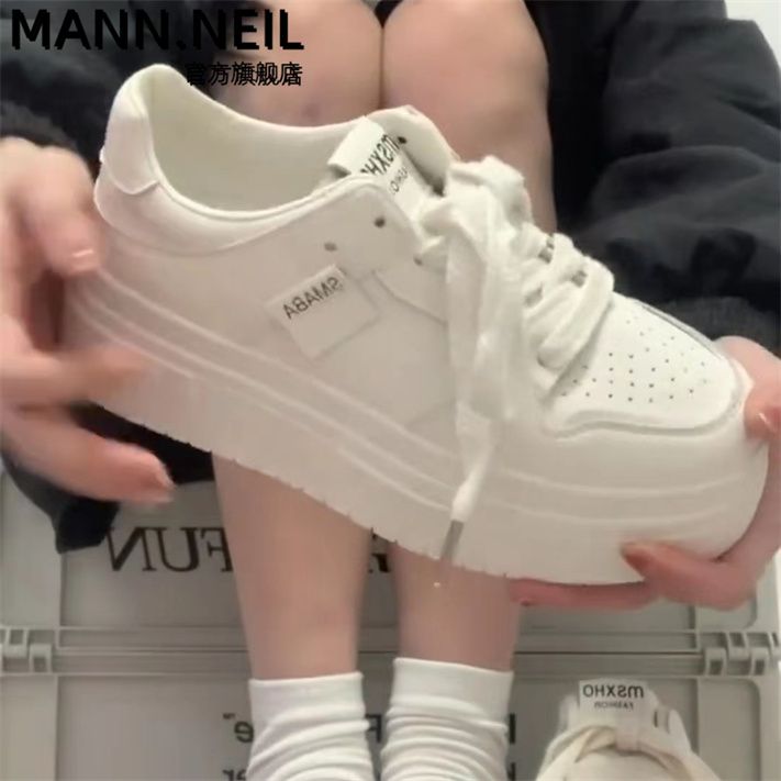 Mann Neil6cm厚底百搭小白鞋女2023秋季新款學生增高休閒板鞋女潮
