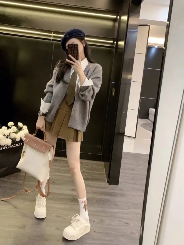 秋裝女2023年新款美拉德穿搭高級感甜美減齡學院風小個子韓系