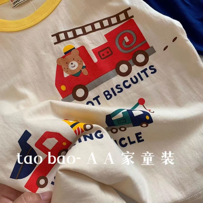 Boys' long-sleeved T-shirt Autumn new children's cartoon engineering vehicle printing style bottoming shirt baby round neck top