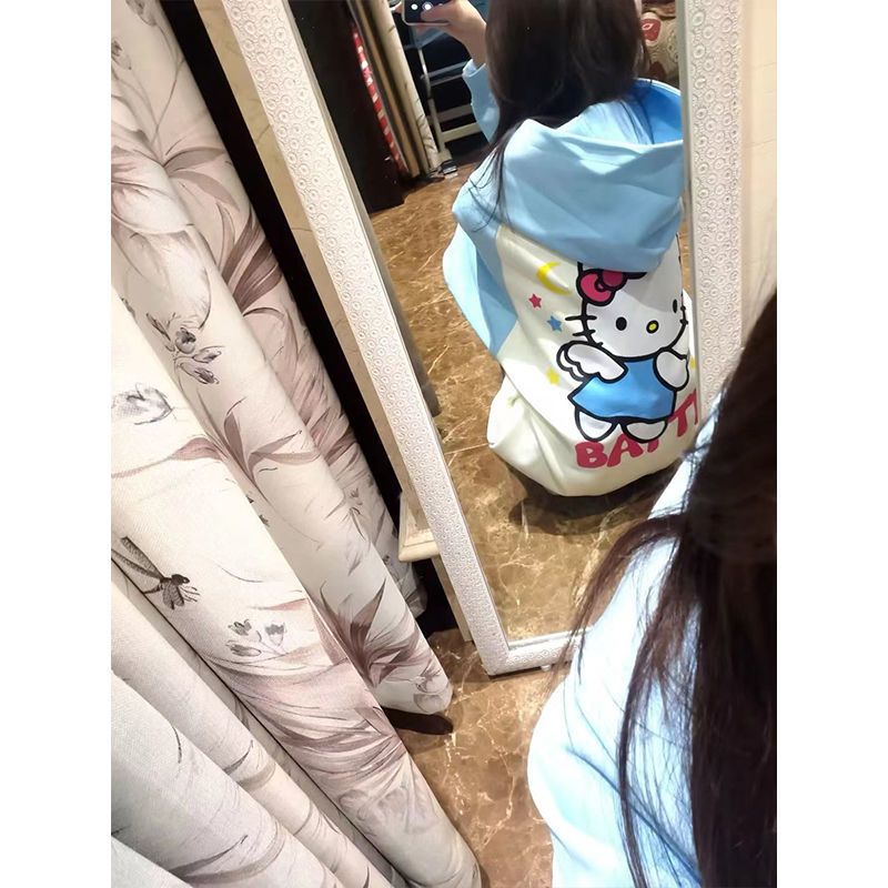 【九月開學季】國潮美式可愛卡通插肩袖開衫連帽情侶衛衣女外套潮