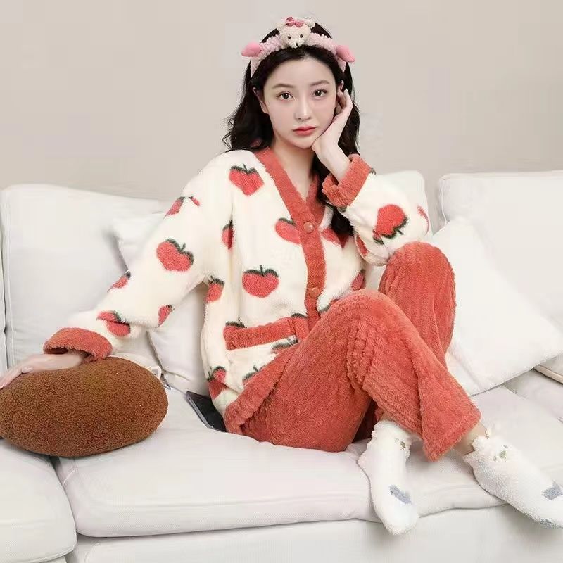 睡衣女秋冬季2023年新款長袖珊瑚絨加厚保暖可愛加大碼家居服套裝
