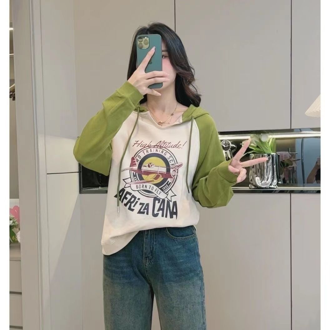2023早秋衛衣新款連帽韓版印花上衣女潮胖妹妹顯瘦上衣