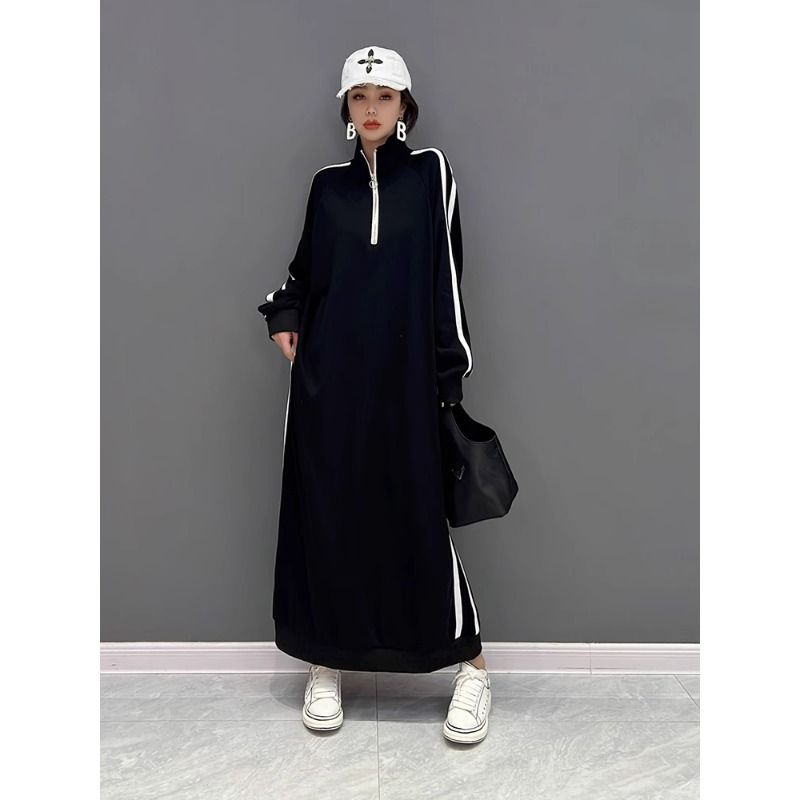 衛衣裙女過膝春秋款韓版大碼胖mm寬鬆遮肉包臀長袖連衣裙2-300斤