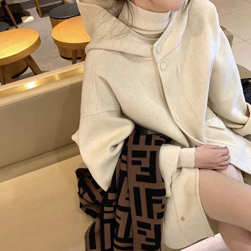 雙面羊毛大衣女中長款連帽小個子簡約可愛美拉德新款秋冬毛呢外套