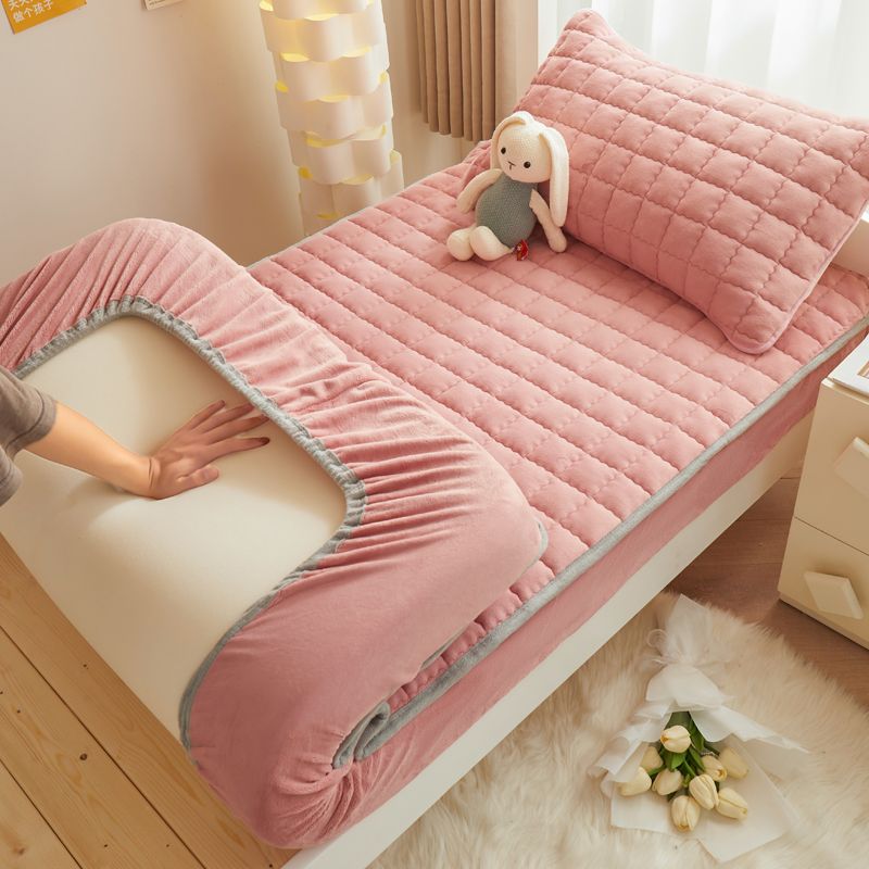 A类加厚牛奶绒夹棉床笠罩儿童纯色防滑床单人席梦思床垫保护套罩