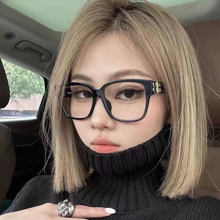Internet celebrity large-frame bare-faced artifact black-framed glasses for women Korean style trendy myopia glasses frame with big face and slimming, can be equipped with degree