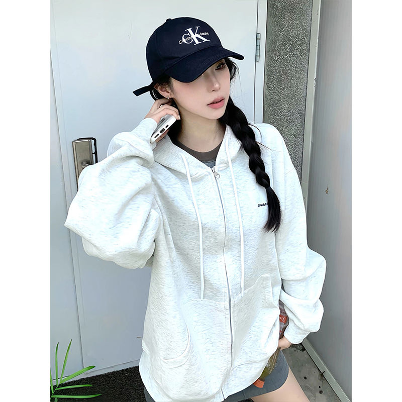 美式復古連帽衛衣外套女春秋新款情侶帽衫重磅寬鬆上衣oversize潮