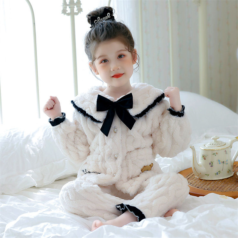 女童秋冬睡衣珊瑚绒加厚小女孩公主小香风儿童装法兰绒家居服套装