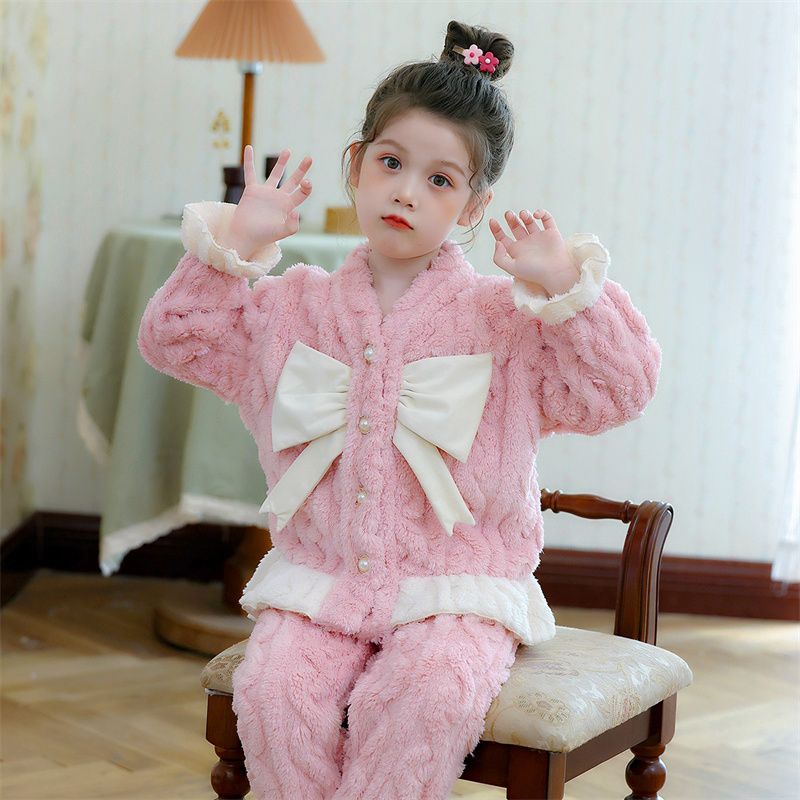 女童秋冬睡衣甜美可爱珊瑚绒加厚小女孩儿童装法兰绒家居服套装