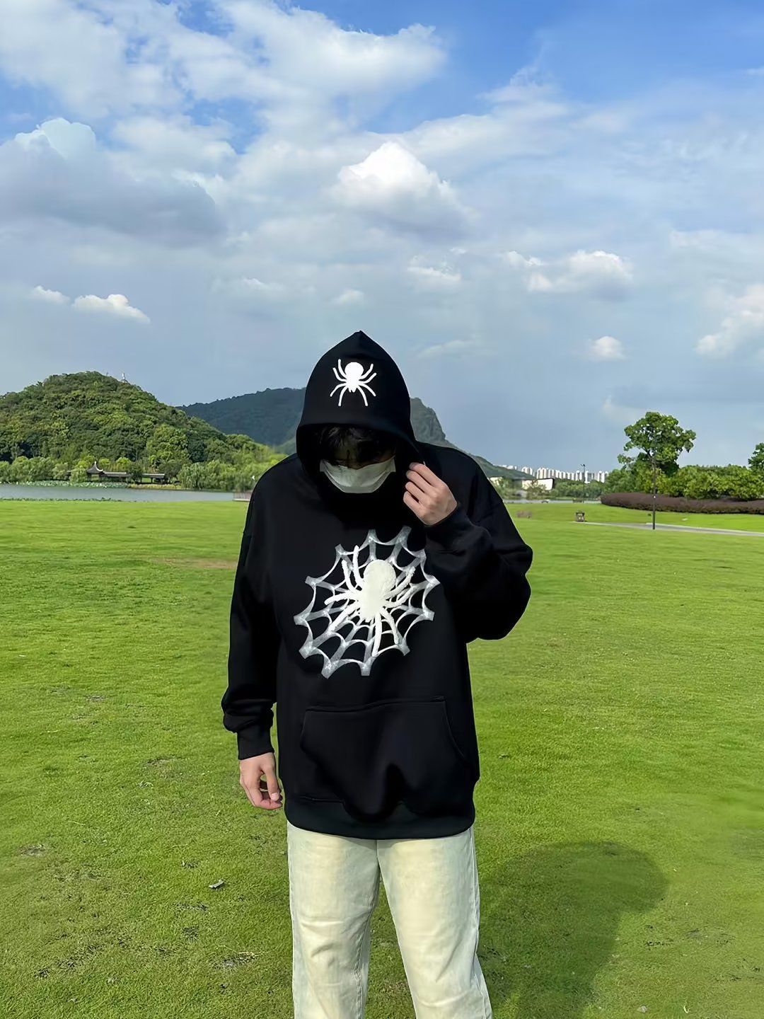 美式街頭風蜘蛛字母印花連帽衛衣男女秋冬帥氣潮牌個性情侶外套潮