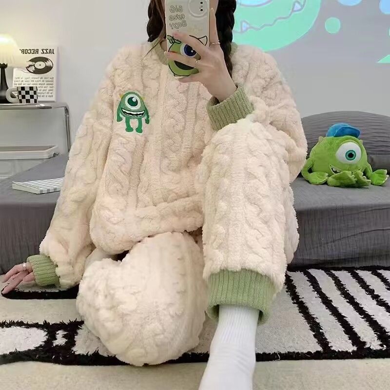 睡衣女冬季珊瑚絨加厚加絨秋冬天甜美保暖法蘭絨可外穿家居服套裝