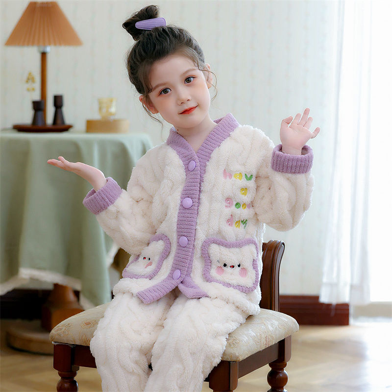 女童珊瑚绒睡衣套装儿童法兰绒洋气公主保暖学生中大童9岁家居服