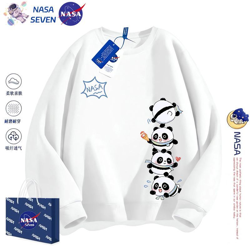 NASA co-branded panda pure cotton sweatshirt for boys and girls in autumn and winter cartoon national fashion long-sleeved jacket for older children and parents