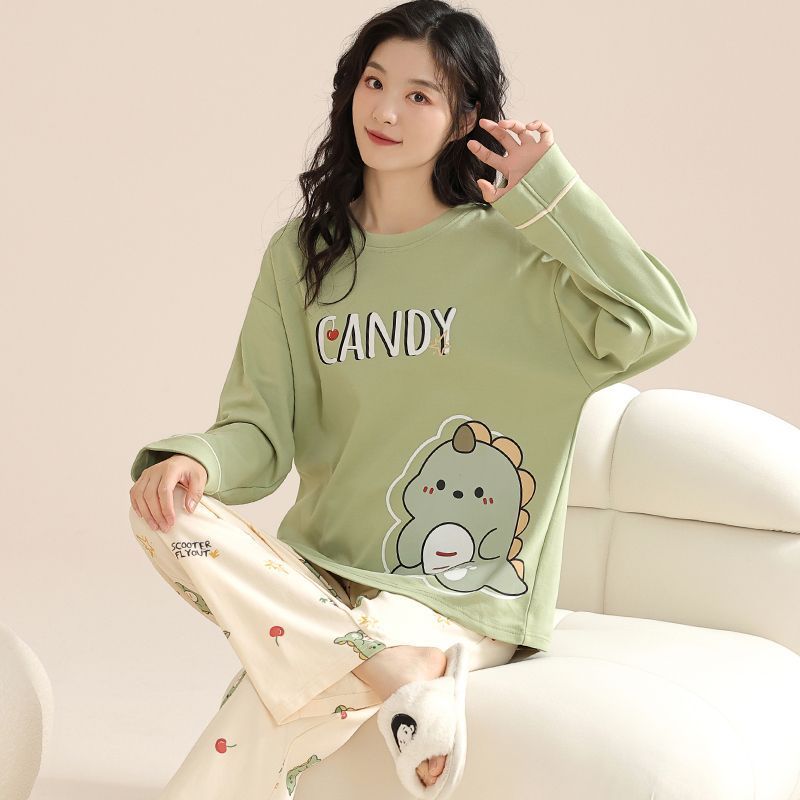 新款睡衣女春秋季長袖學生宿舍套裝韓版寬鬆冬天高檔家居服可外穿