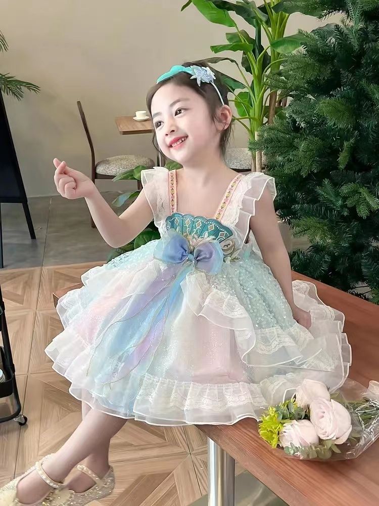 女童連衣裙夏裝韓版新款兒童甜美人魚姬公主裙女孩洋氣洛麗塔裙子
